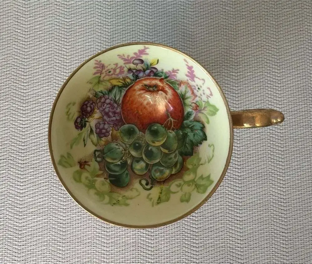 Maruichi Tea Cup And Saucer Set Hand Painted Gold Fruit Design Japan